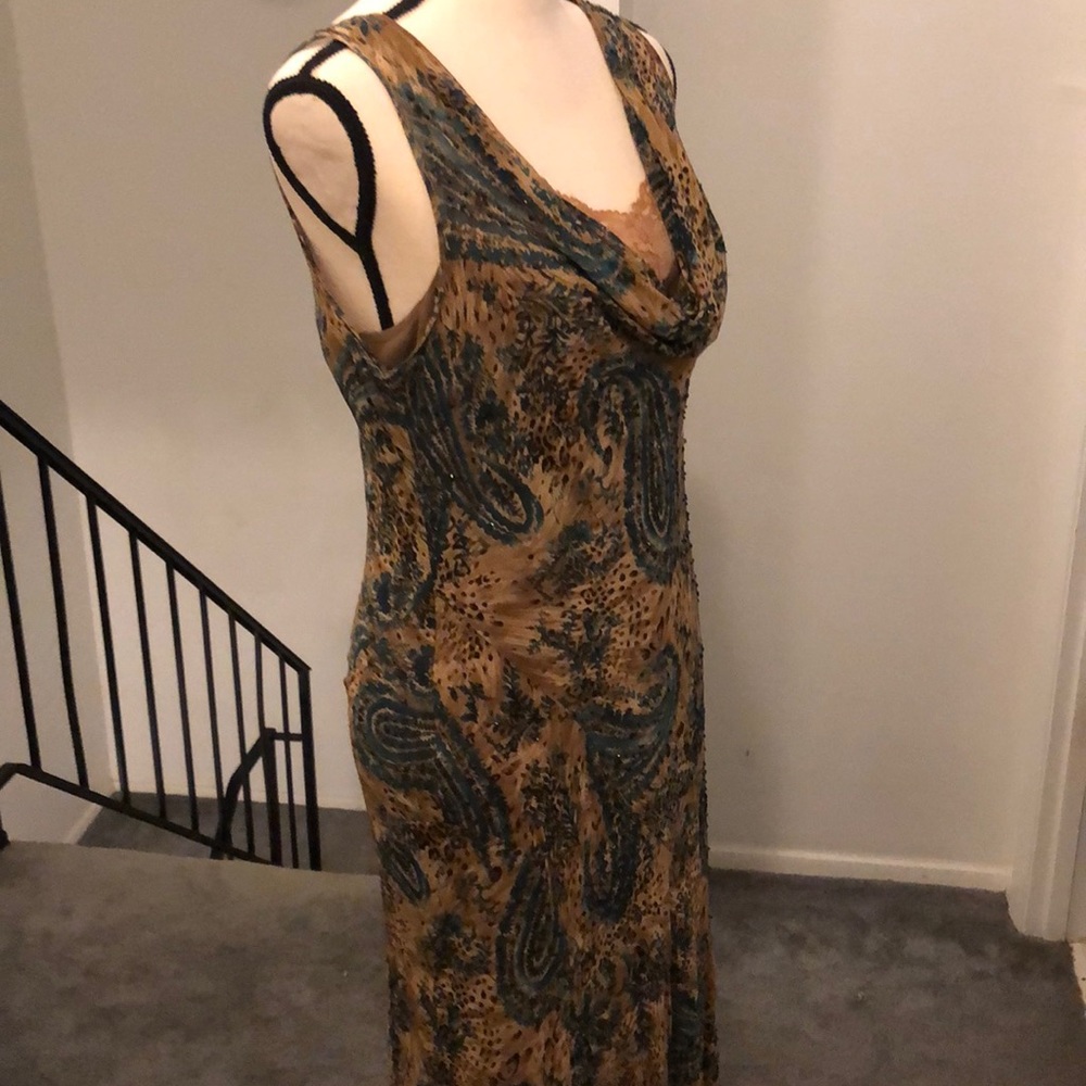 Valerie Stevens Brown and Teal Paisley Maxi Dress - Picture 4 of 7